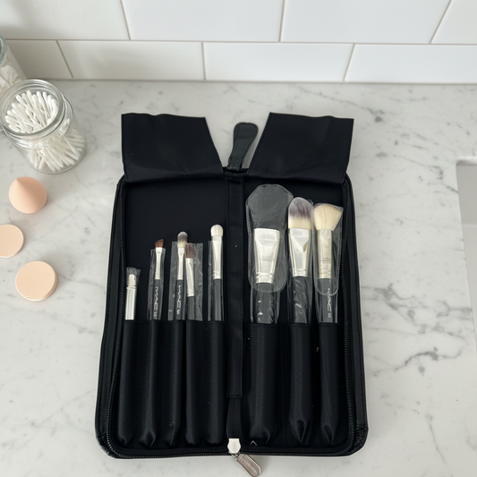 Mac Makeup Brush Set In A Black Travel Case-Perfect Choice For Daily Makeup And Travel Needs!