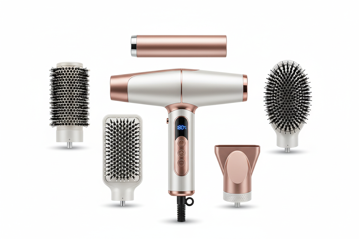 5 In 1 Hair Styler Brush | Hair Dryer, Straightener, Curler & Volumizer | Negative Ionic Air Wrap With Detachable Brush Heads