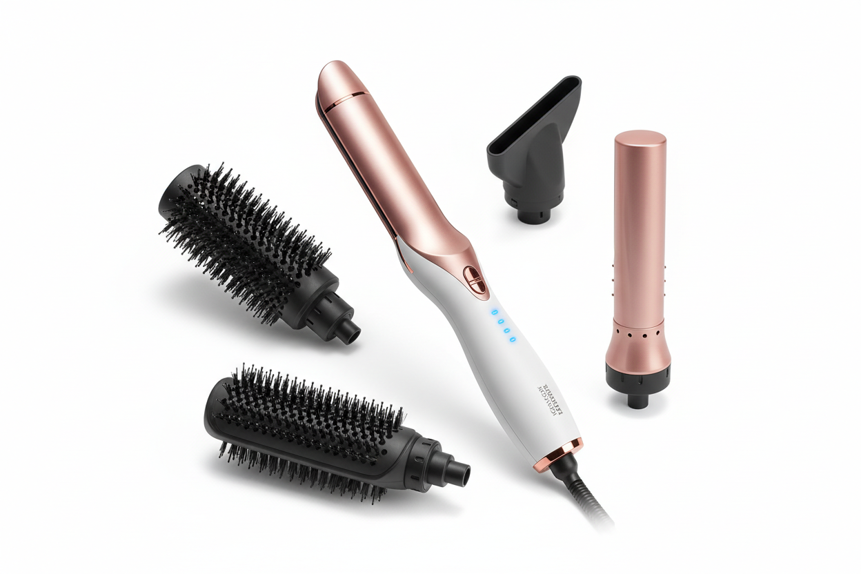 5 In 1 Hair Styler Brush | Hair Dryer, Straightener, Curler & Volumizer | Negative Ionic Air Wrap With Detachable Brush Heads