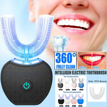 360 Degrees Intelligent Automatic Electric  Toothbrush Waterproof U-Type Toothbrush Whitening Blue Light USB Charging
