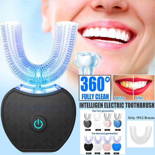 360 Degrees Intelligent Automatic Electric  Toothbrush Waterproof U-Type Toothbrush Whitening Blue Light USB Charging